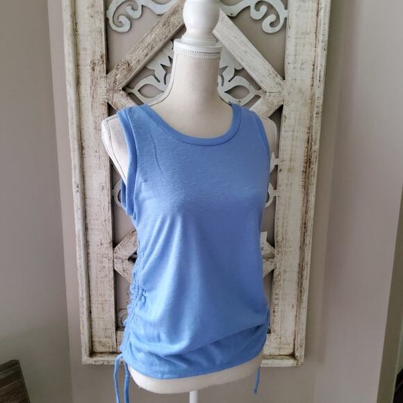 The Sweatshirt Project Women's Sleeveless Crew Neck Side Ruched Tie Tank Blue - Picture 1 of 6